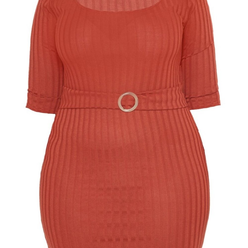 DONATED–PLT Plus | Ribbed Tortoise Shell Bodycon Dress - Picture 9 of 9